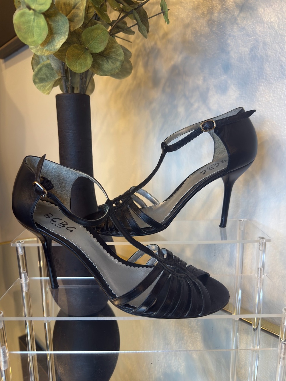 Y2K - BCBG Paris Black Strappy T-Bar Stiletto Heels